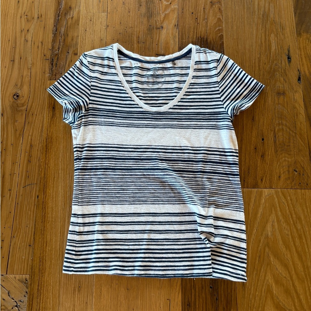 Classic Striped Scoop Neck Tee - White & Navy